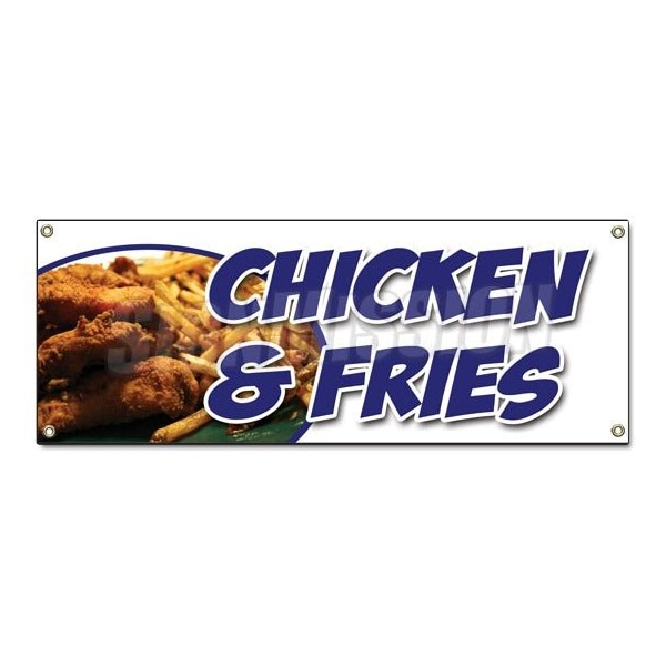 CHICKEN & FRENCH FRIES BANNER SIGN fried nuggets fingers tenders food